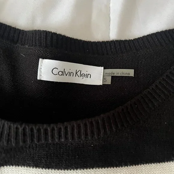 Calvin Klein Size Small Black & White Striped Sweater Dress - Picture 3 of 4